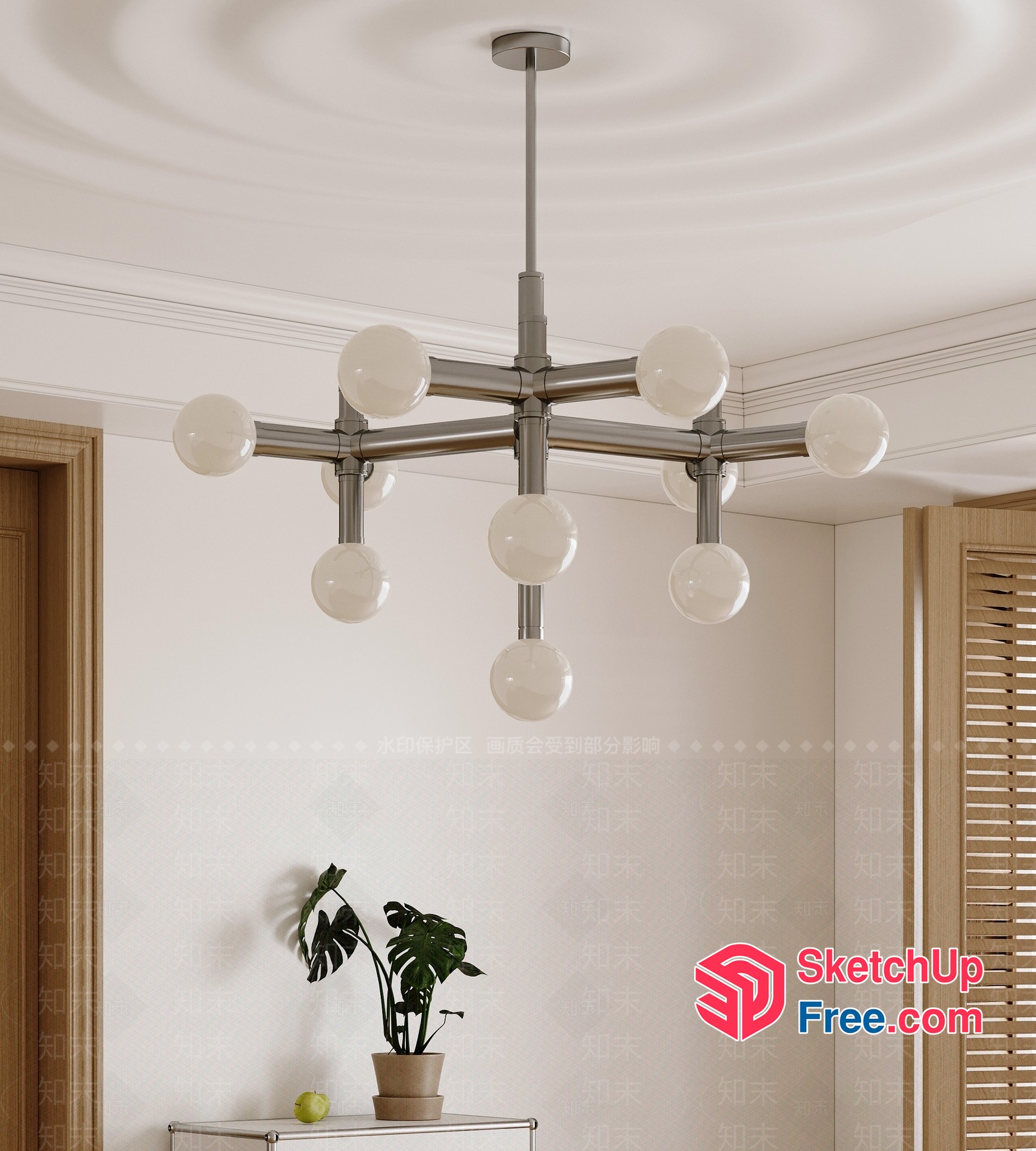 Modern Chandelier With Glass Bulbs And Metal Frame 3D SketchUp File