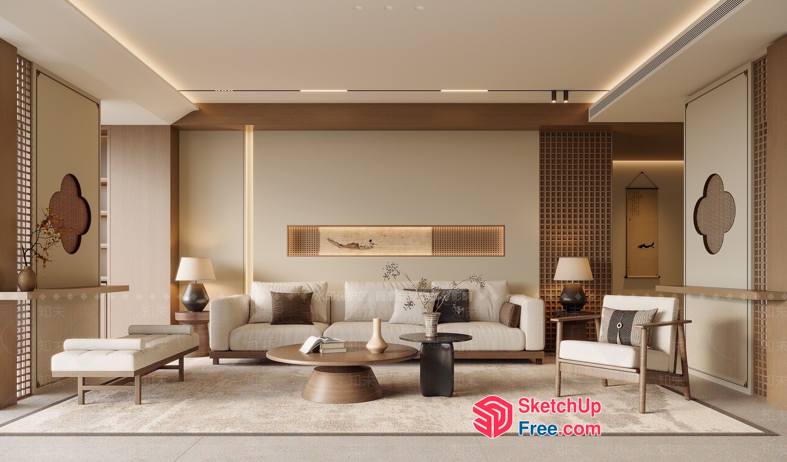 Modern Japanese-Inspired Living Room Decor 3D SketchUp File