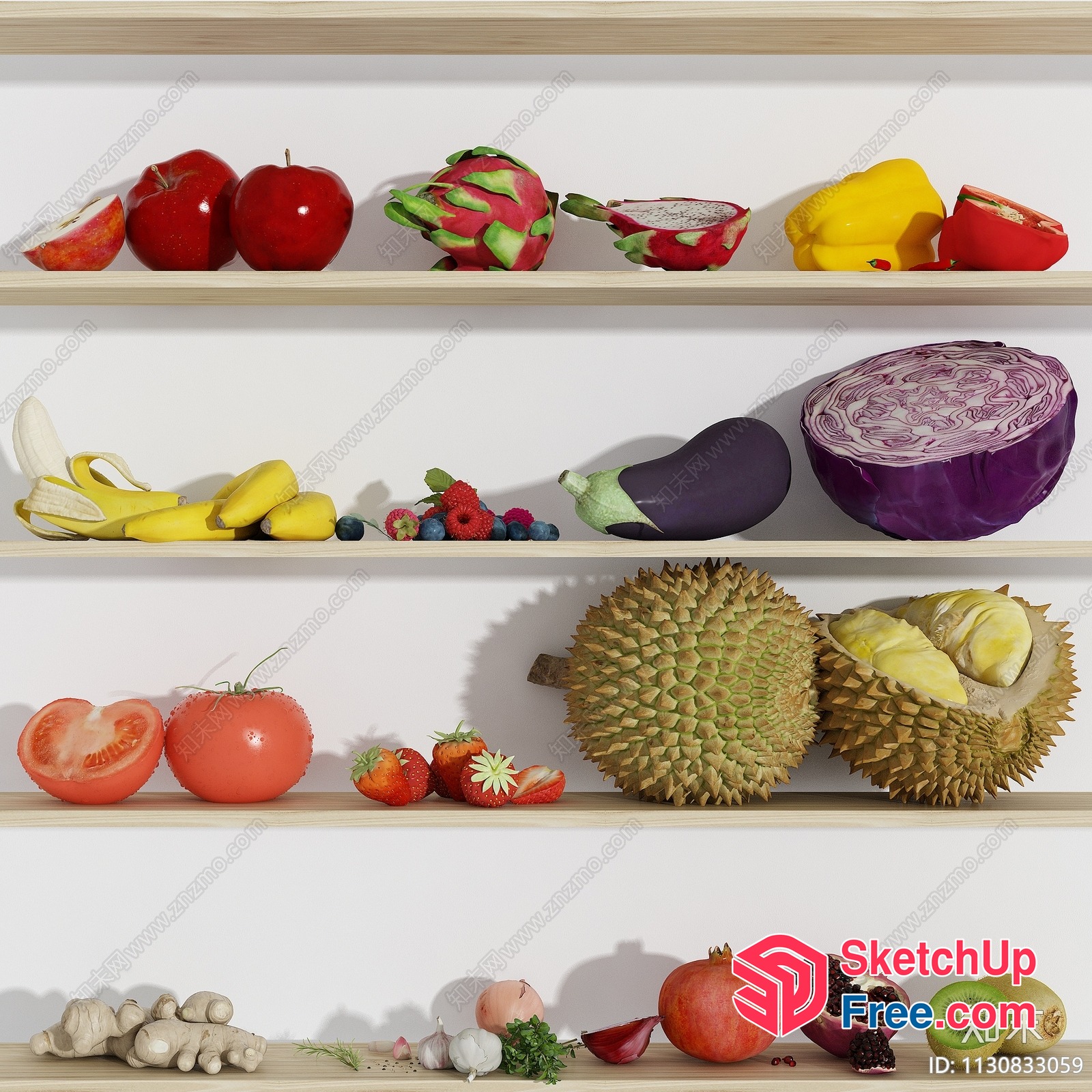 Fruits And Vegetables On Shelves 3D SketchUp File