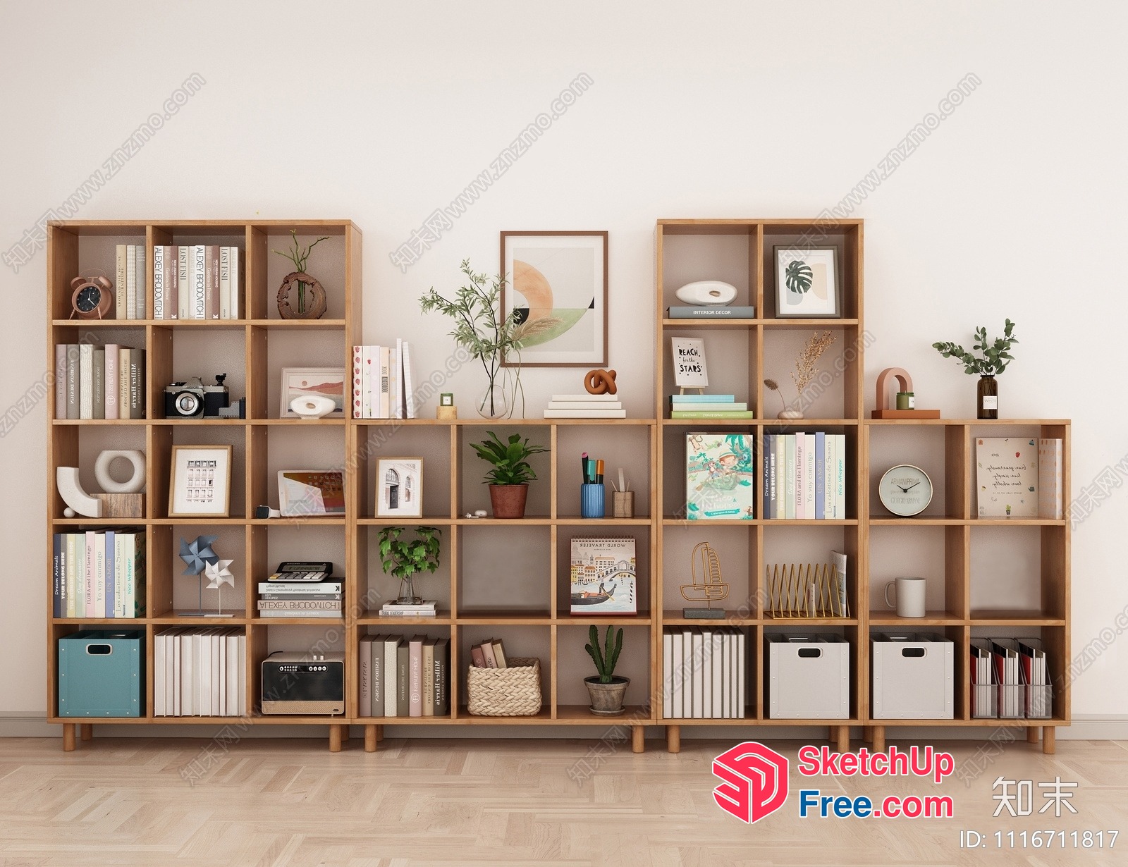 Bookcase With Decorative Items And Plants 3D SketchUp File