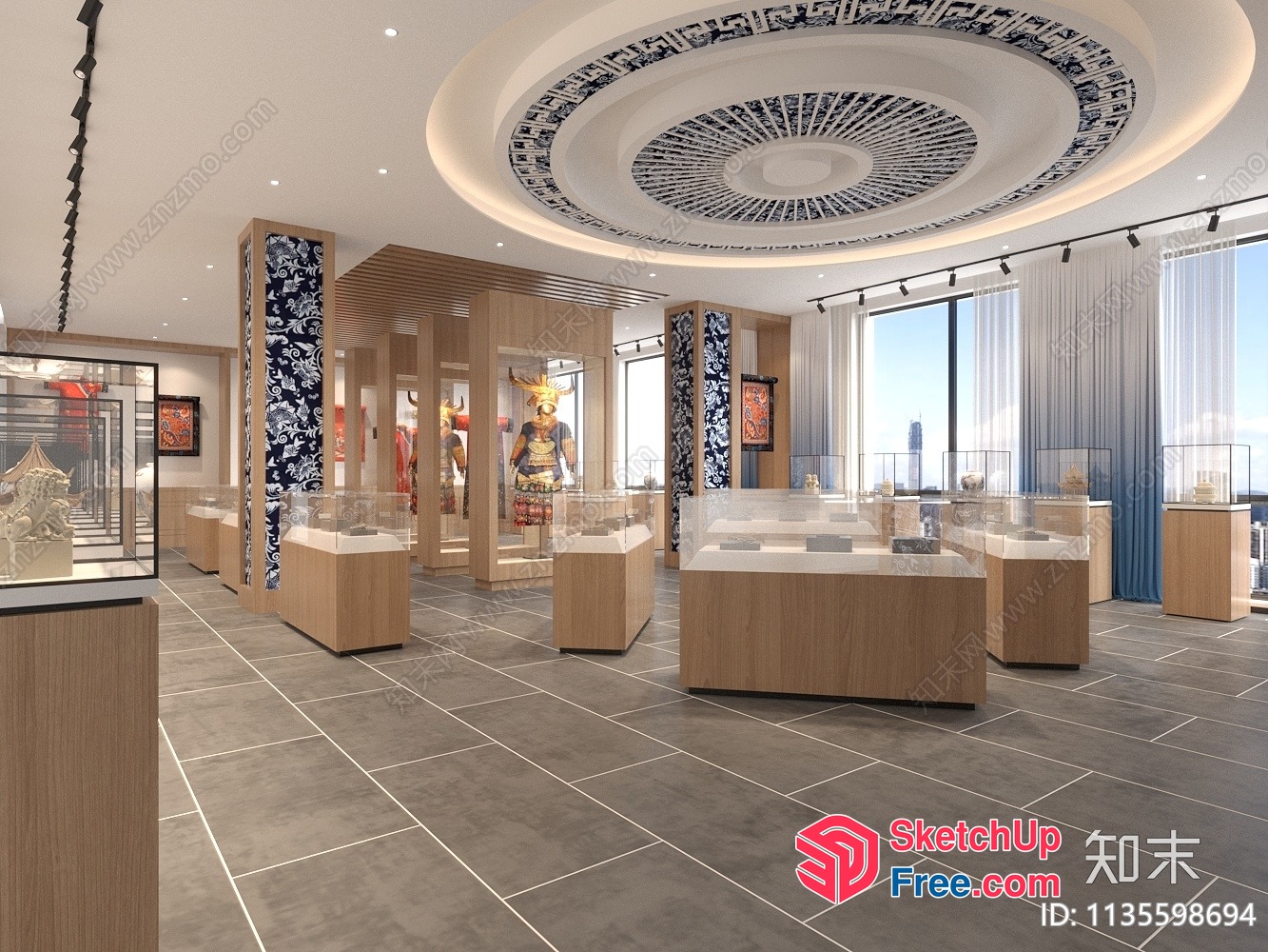 Ornate Interior With Japanese Decor And Ceiling Detail 3D SketchUp File