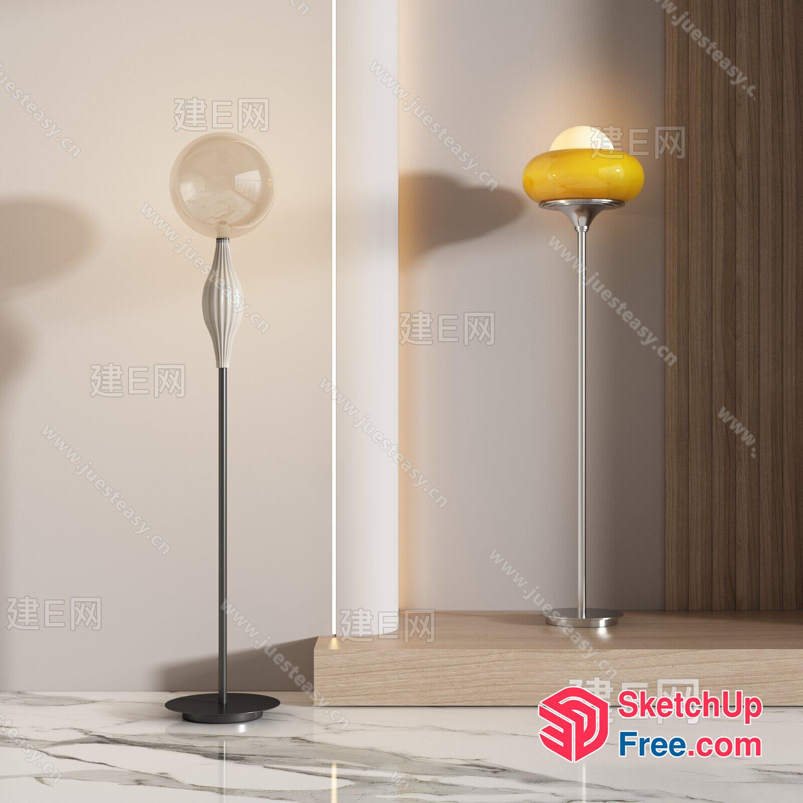 Elegant Modern Floor Lamps With Glass And Metal Accents 3D SketchUp File