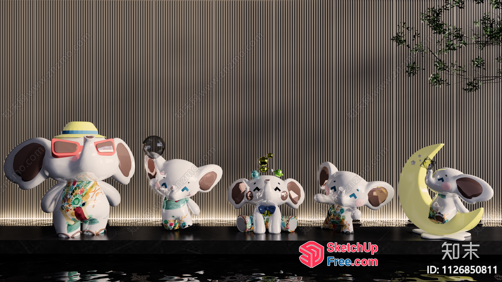 Colorful Elephants In Various Poses 3D SketchUp File