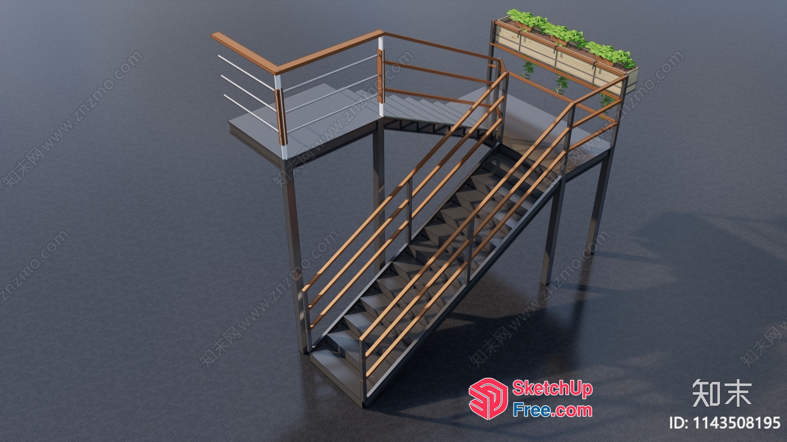 Modern Stairway And Railing Design With Balcony 3D SketchUp File