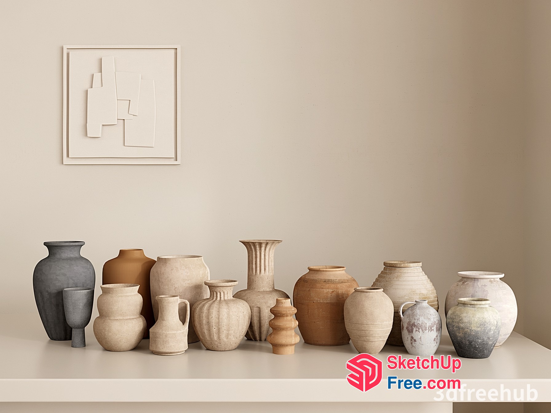 Collection Of Vases In A Neutral Color Palette 3D SketchUp File