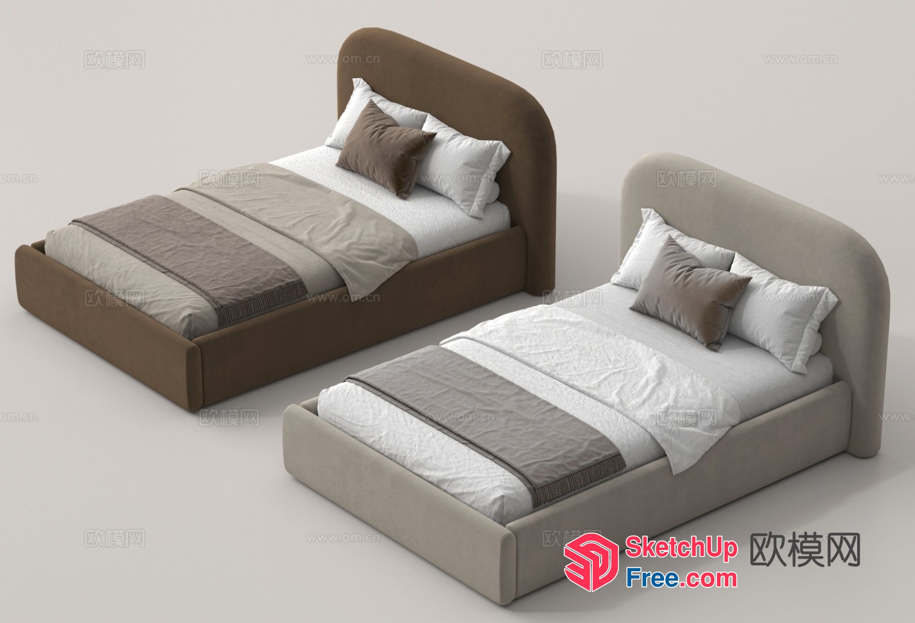 Two Beds With Matching Headboards And Pillows 3D SketchUp File