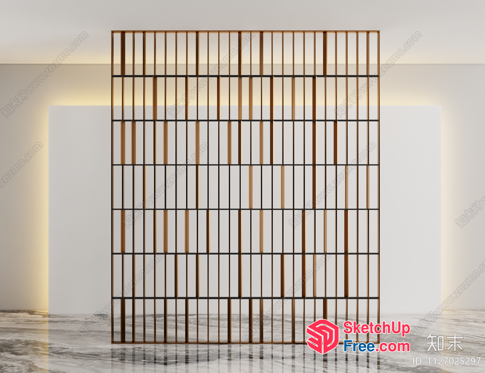 Partition Screen With Vertical Bars And Marble Floor 3D SketchUp File