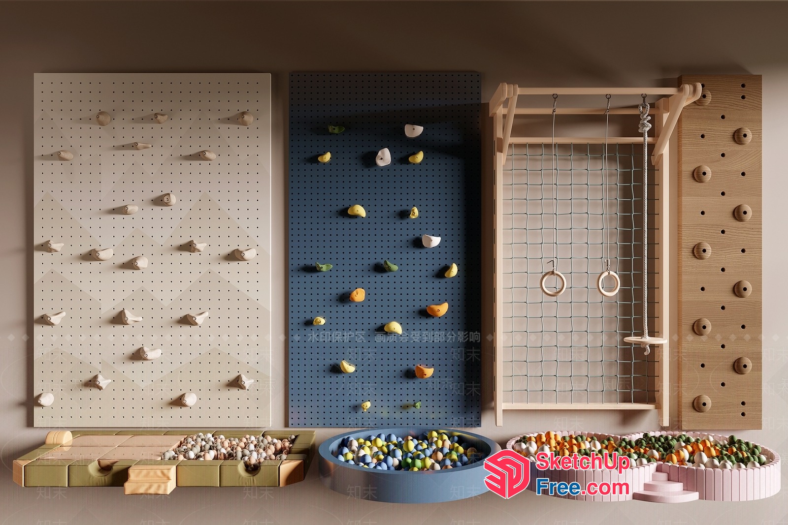 Colorful Indoor Climbing Wall And Playground Equipment 3D SketchUp File