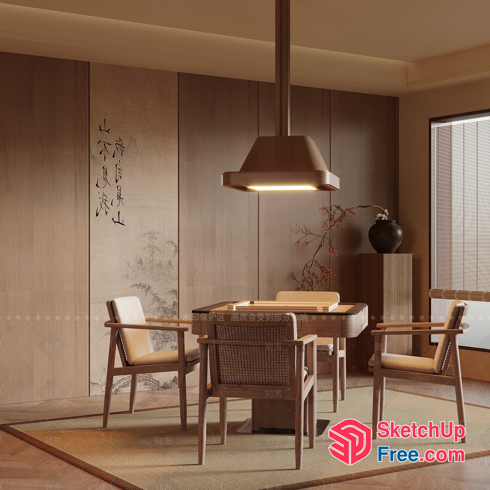 Asian-Inspired Dining Room With Elegant Lighting 3D SketchUp File