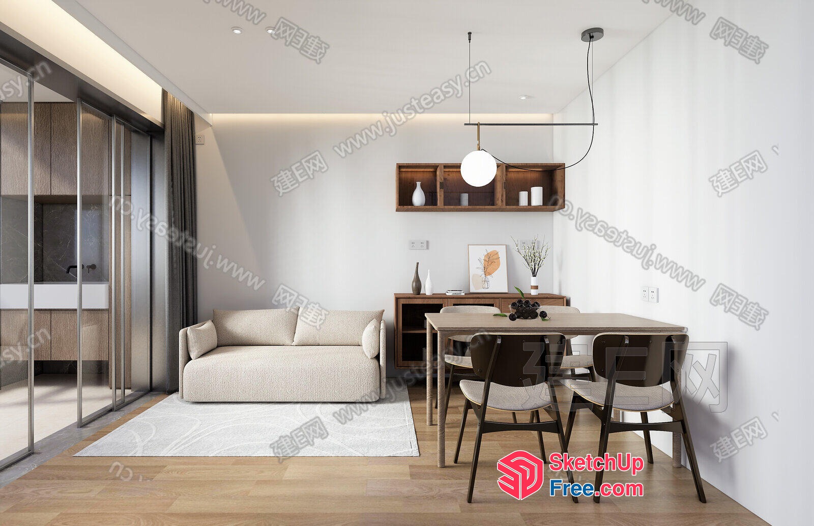 Modern Minimalist Living Room With Dining Area 3D SketchUp File
