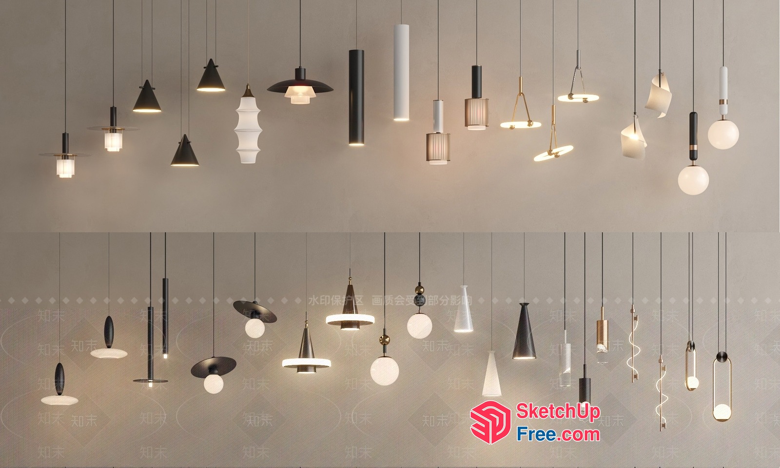 Modern Hanging Light Fixtures Collection 3D SketchUp File