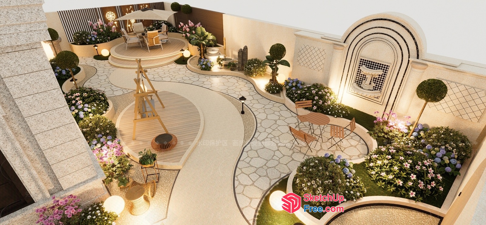 Luxurious Modern European Style Villa Courtyard 3D SketchUp File