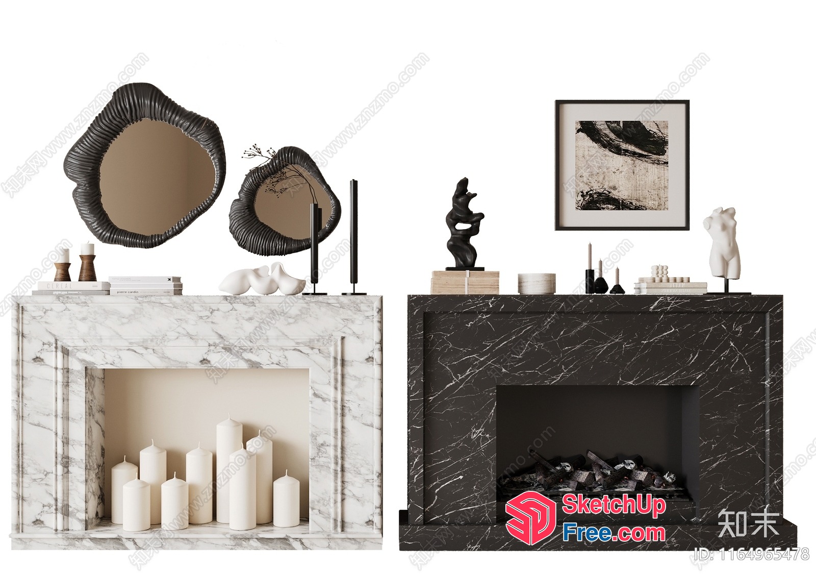 Elegant Fireplace And Mantle Decor 3D SketchUp File