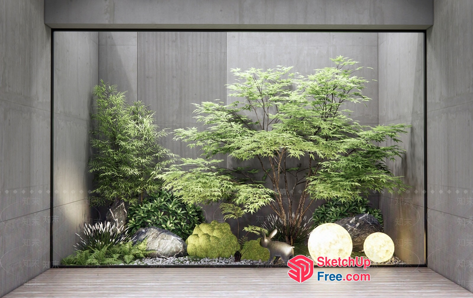 Modern Japanese-Inspired Interior Garden Scene 3D SketchUp File