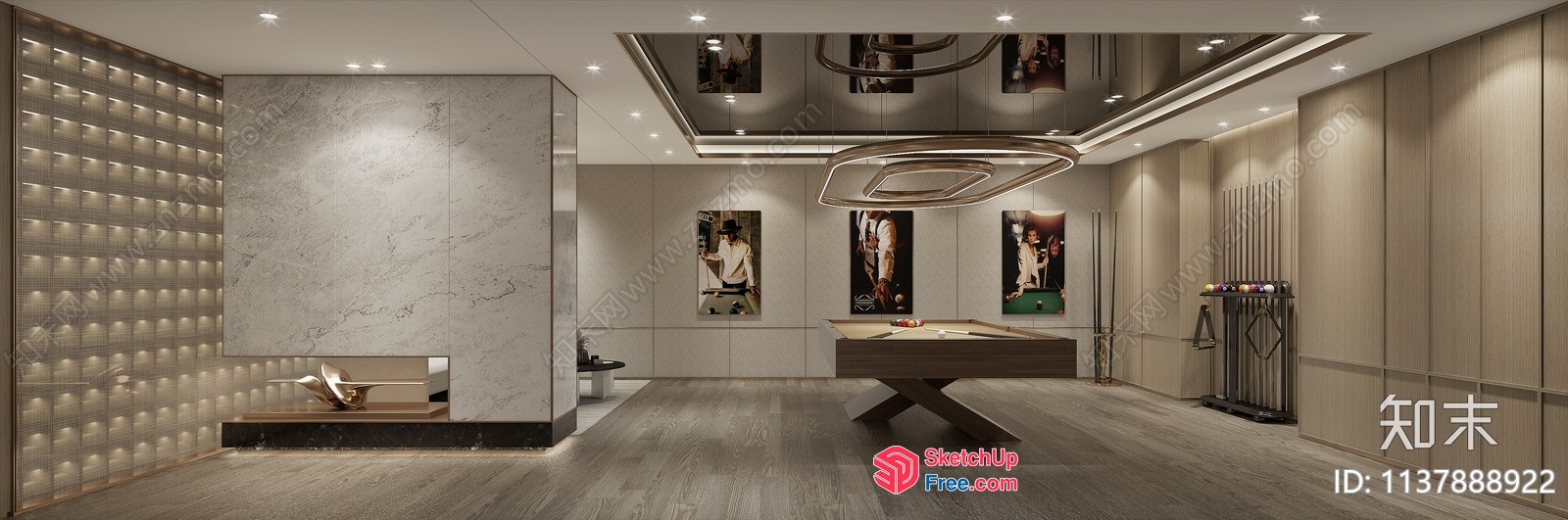 Modern Billiard Room With Elegant Decor 3D SketchUp File
