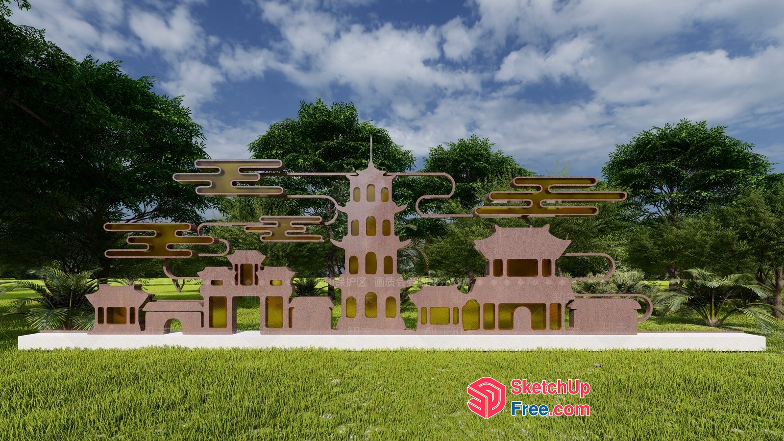 Asian-Inspired Architectural Landmark 3D SketchUp File