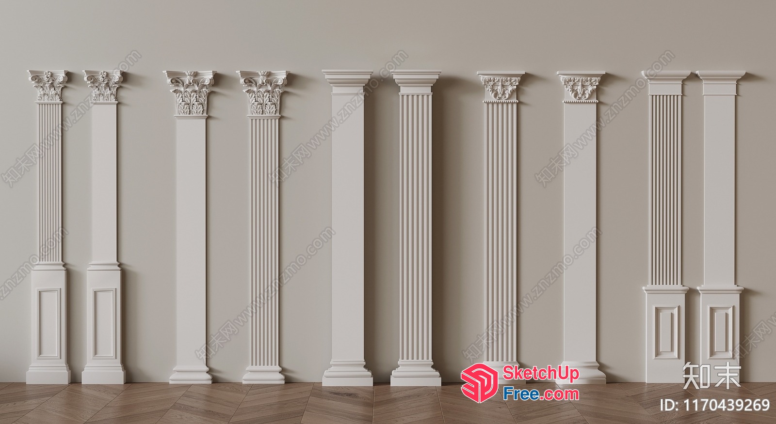 Ornate Pillars In A Formal Room Setting 3D SketchUp File