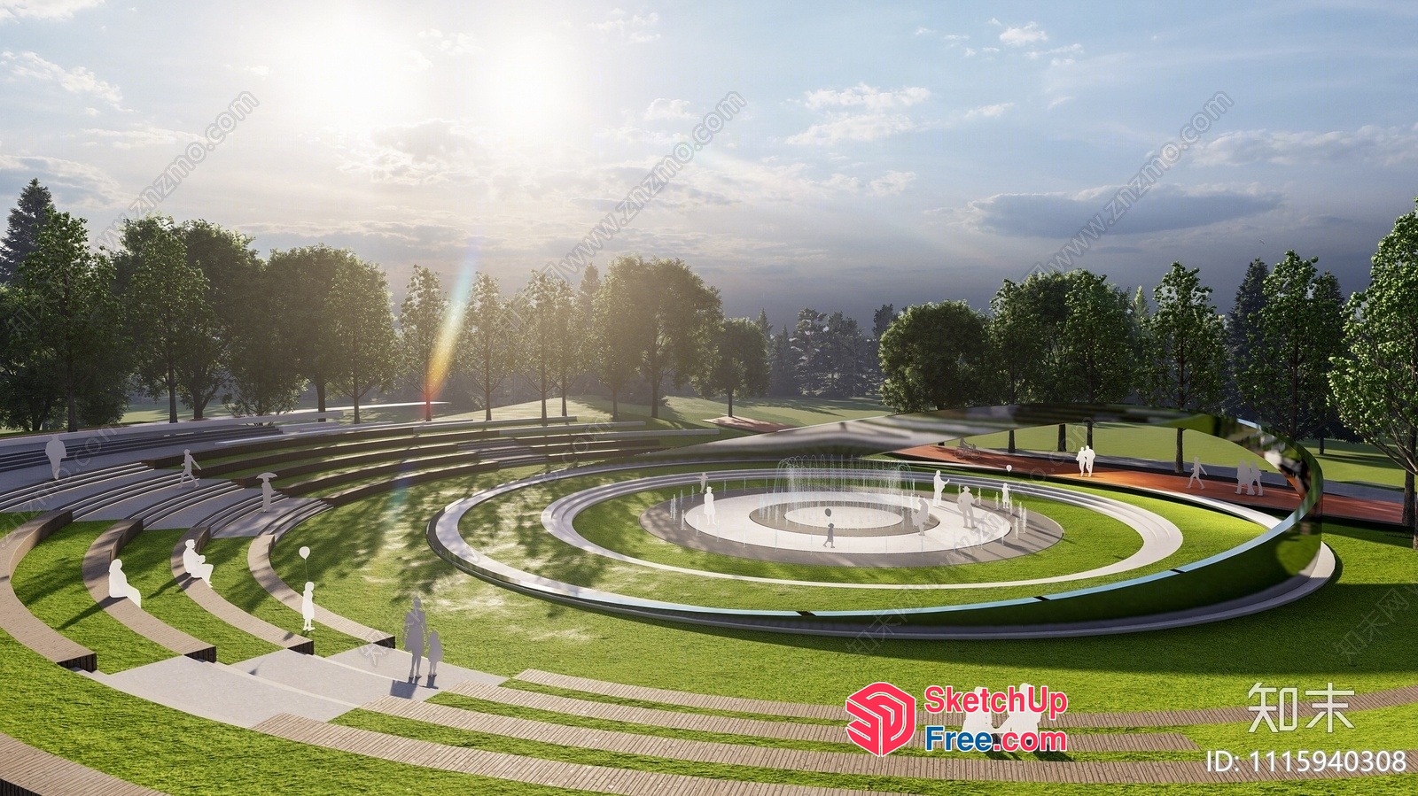 Serene Outdoor Amphitheater With Circular Staircases And Seating 3D SketchUp File