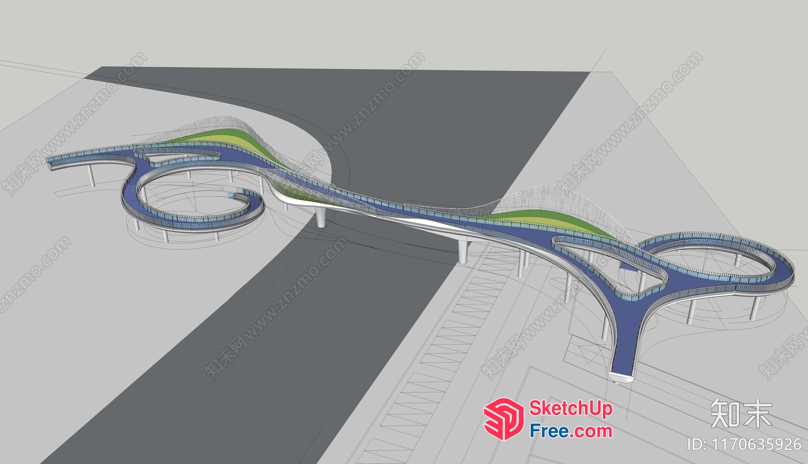 Curved Railing Stairway Leading To Exterior Platform 3D SketchUp File