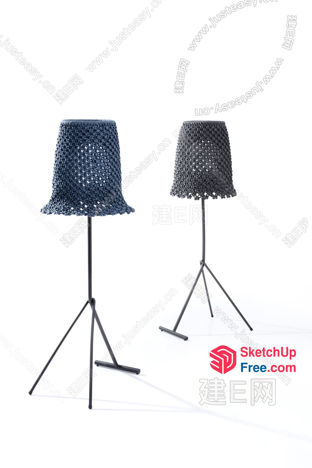 Two Dark Grey Decorative Lamps On Black Tripod Stands 3D SketchUp File