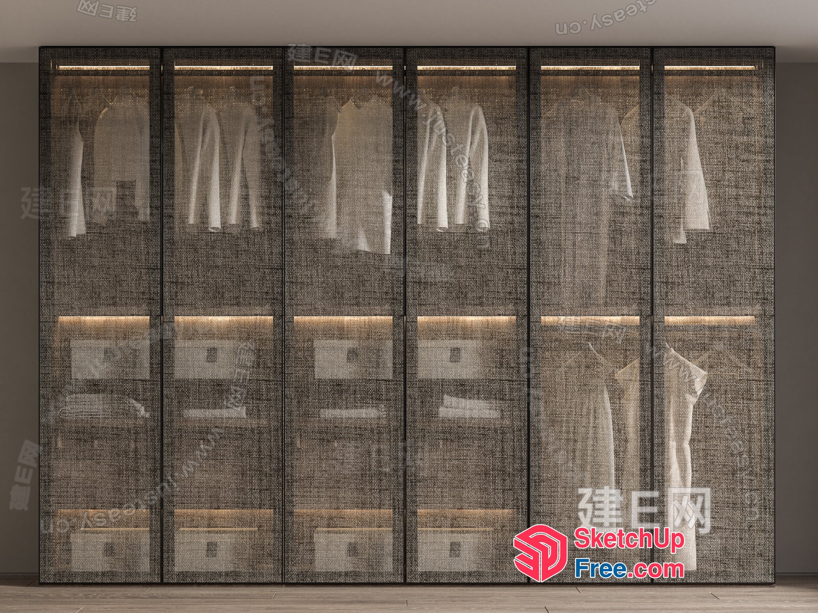 Elegant Glass And Wood Wardrobe 3D SketchUp File