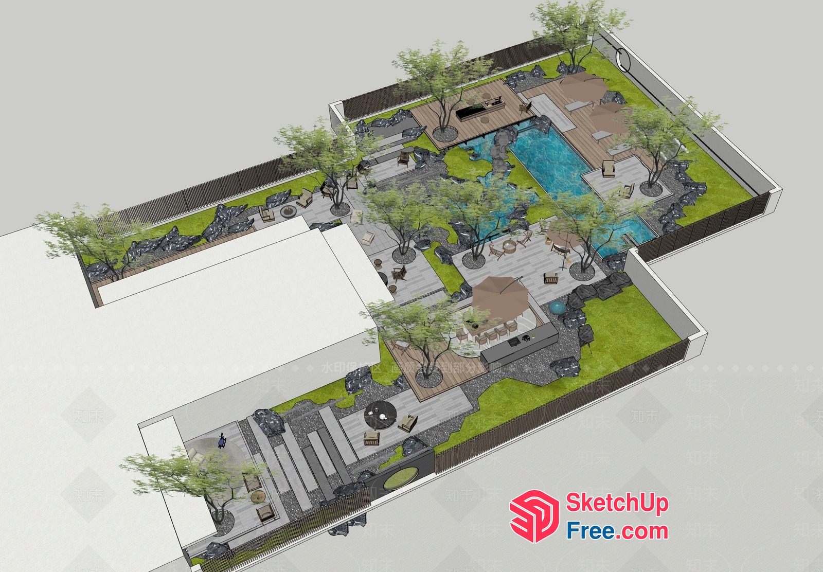 Modern Outdoor Living Space With Pool And Patio 3D SketchUp File