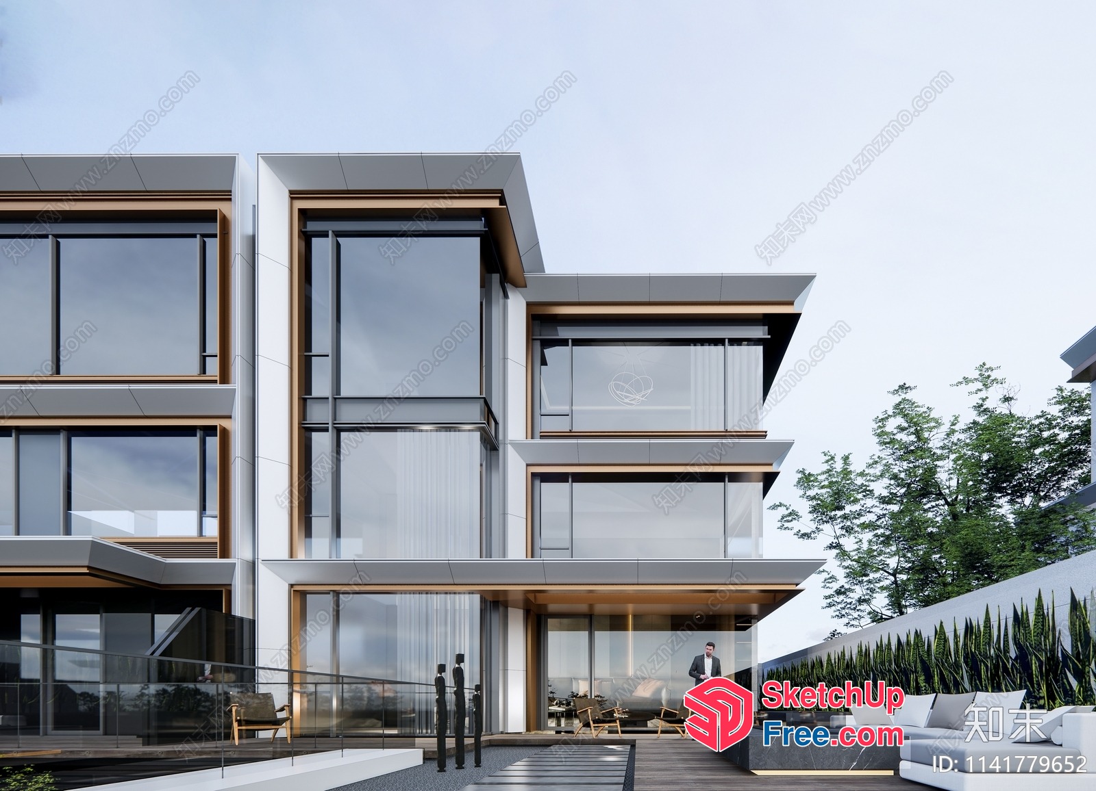 Modern Villa Exterior With Glass Curtain Wall 3D SketchUp File