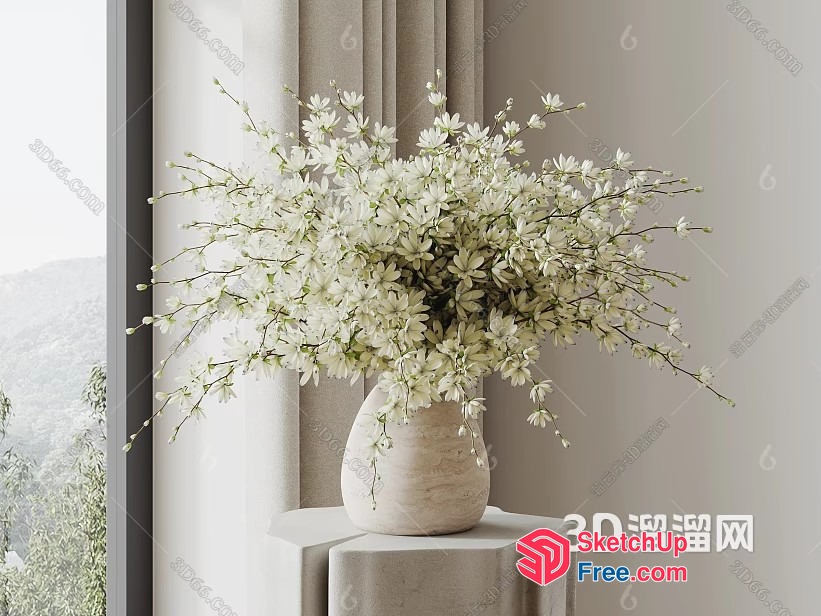 Elegant White Flower Vase In Modern Room 3D SketchUp File