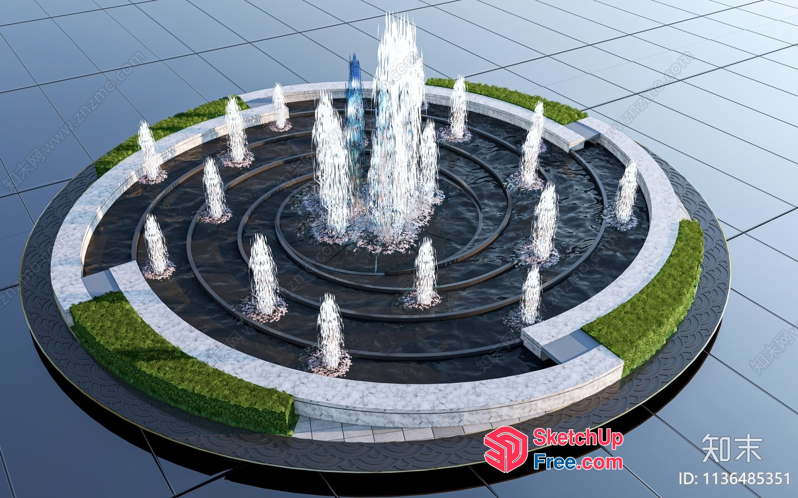 Modern Fountain With Circular Design And Water Jets 3D SketchUp File