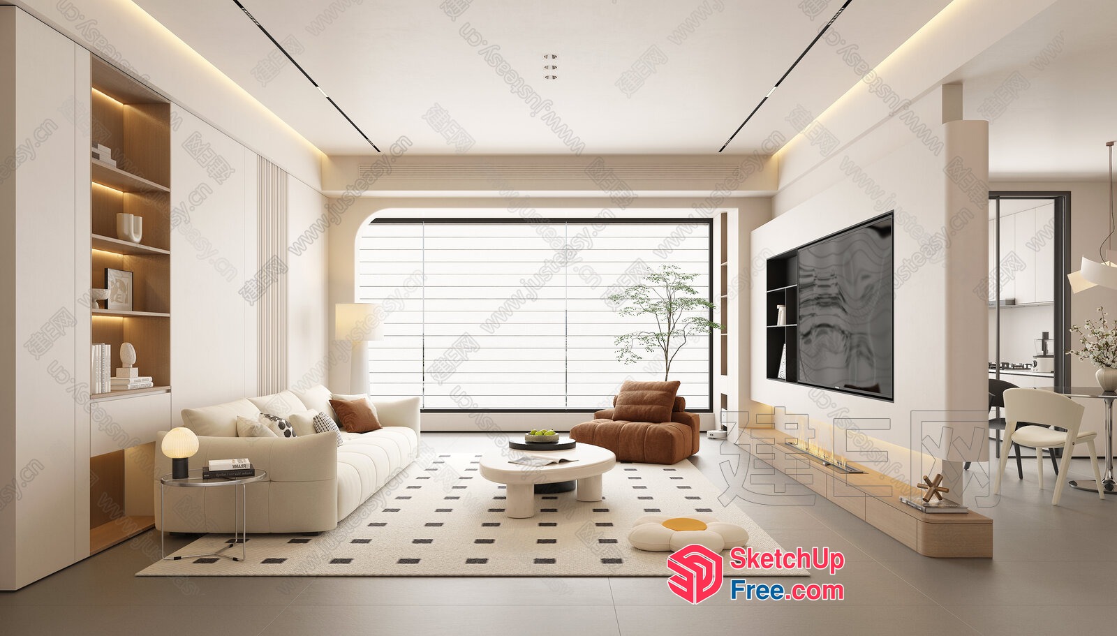 Modern Minimalist Living Room With Natural Light 3D SketchUp File