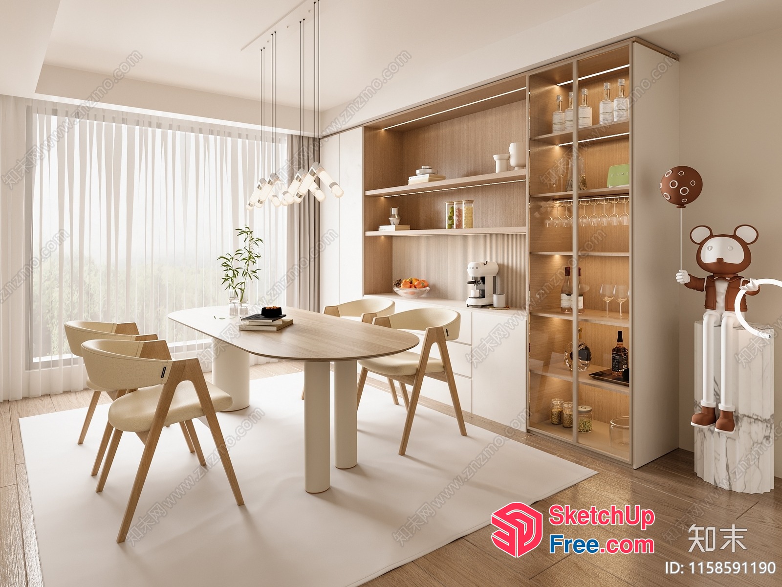 Minimalist Dining Room With White Table And Chairs 3D SketchUp File