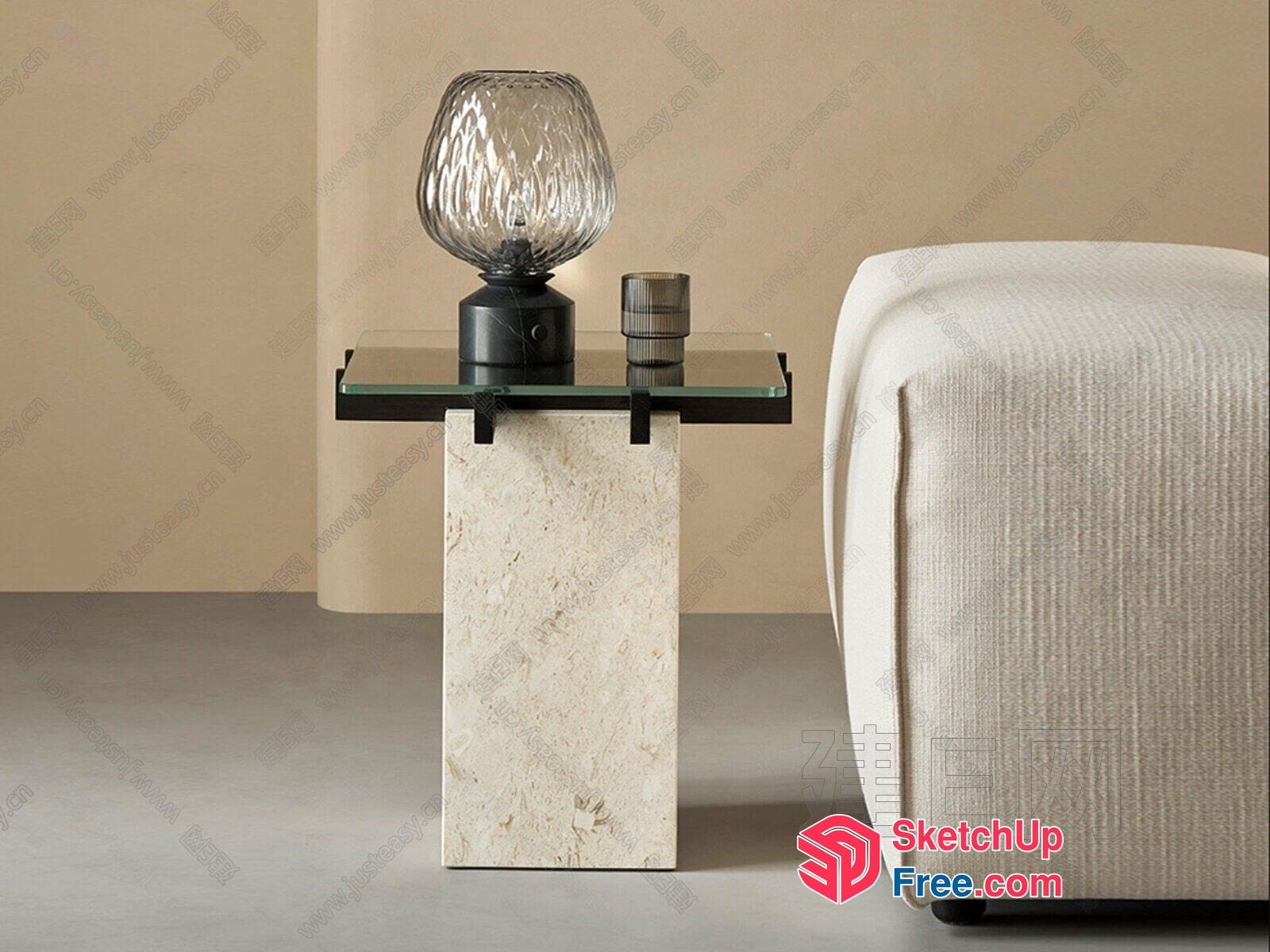 Modern Glass And Marble Side Table 3D SketchUp File