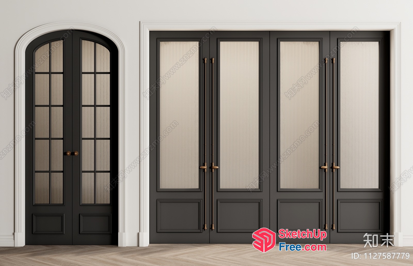 Classic French Doors With Elegant Hardware 3D SketchUp File