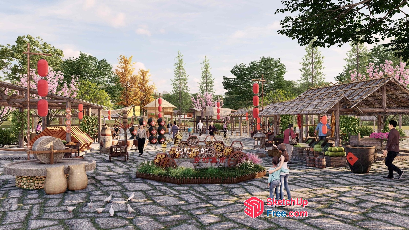 Asian-Inspired Market Scene 3D SketchUp File