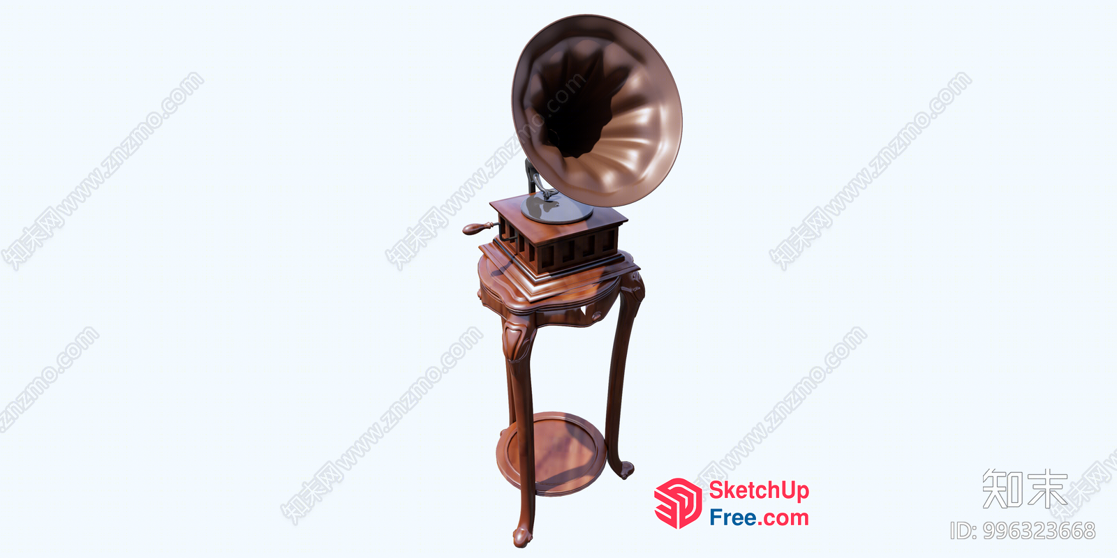 Antique Gramophone On Ornate Wooden Stand 3D SketchUp File