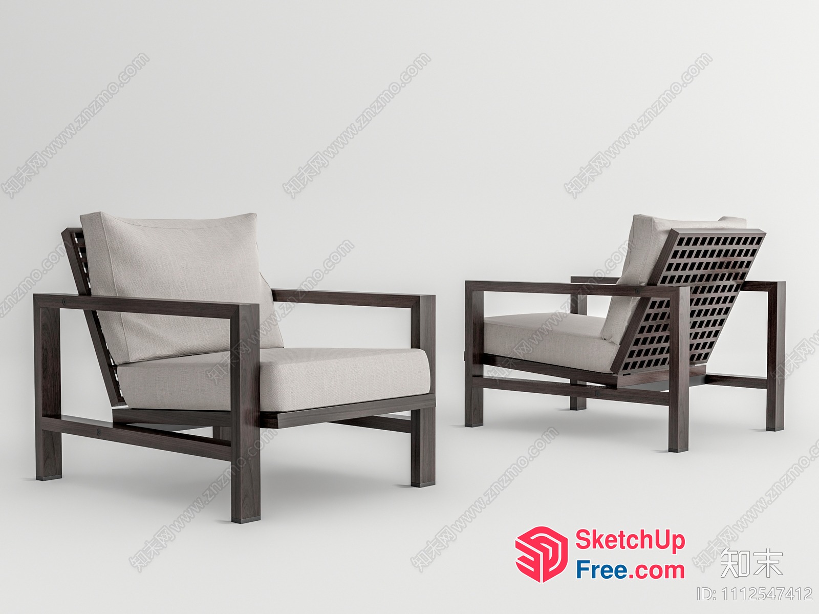 Two Chairs With Cushions And Wooden Frames 3D SketchUp File