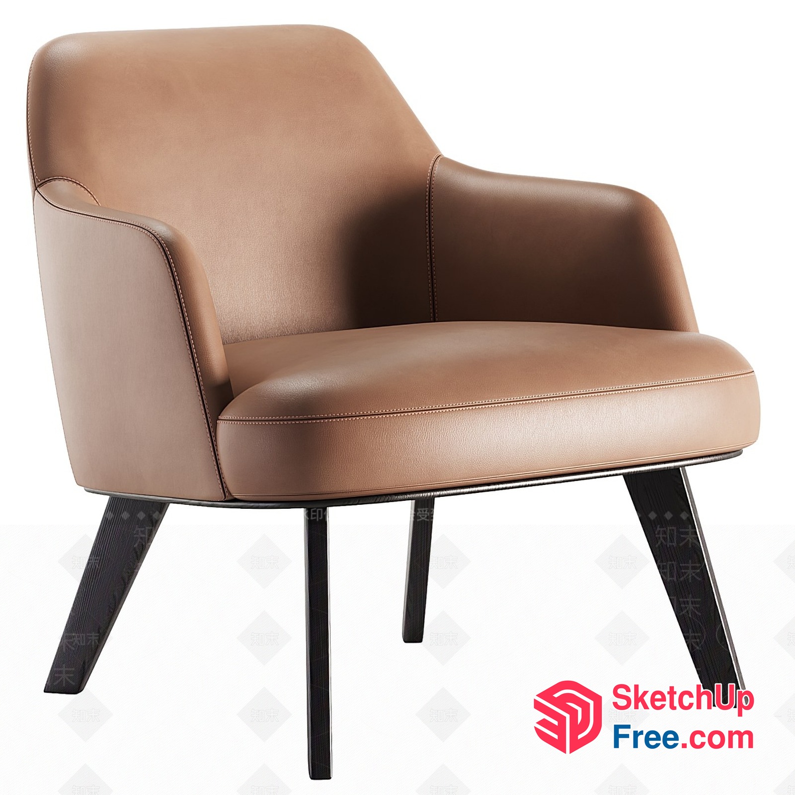 Elegant Leather Chair With Wooden Legs 3D SketchUp File
