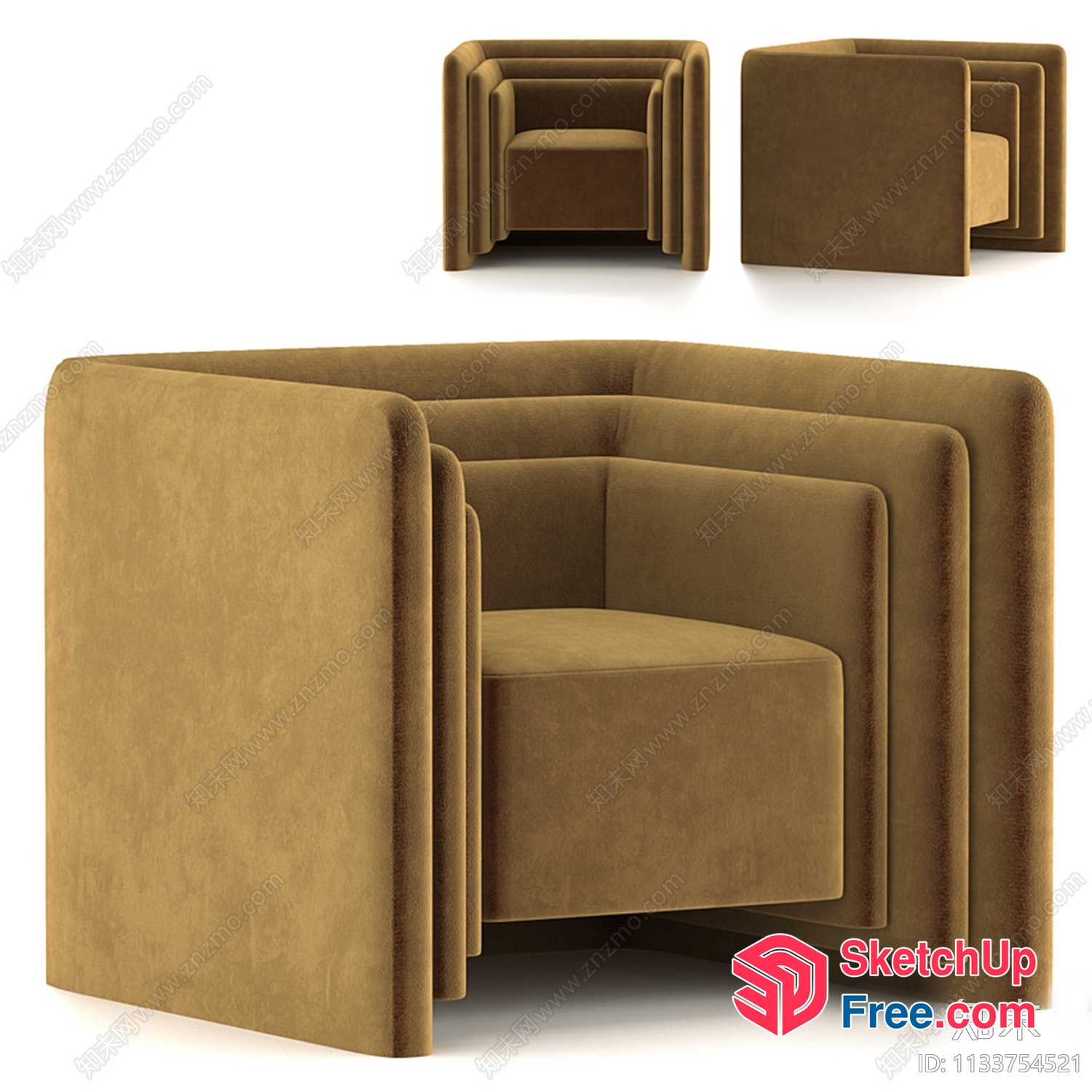 Modern Corner Chair With Brown Fabric 3D SketchUp File