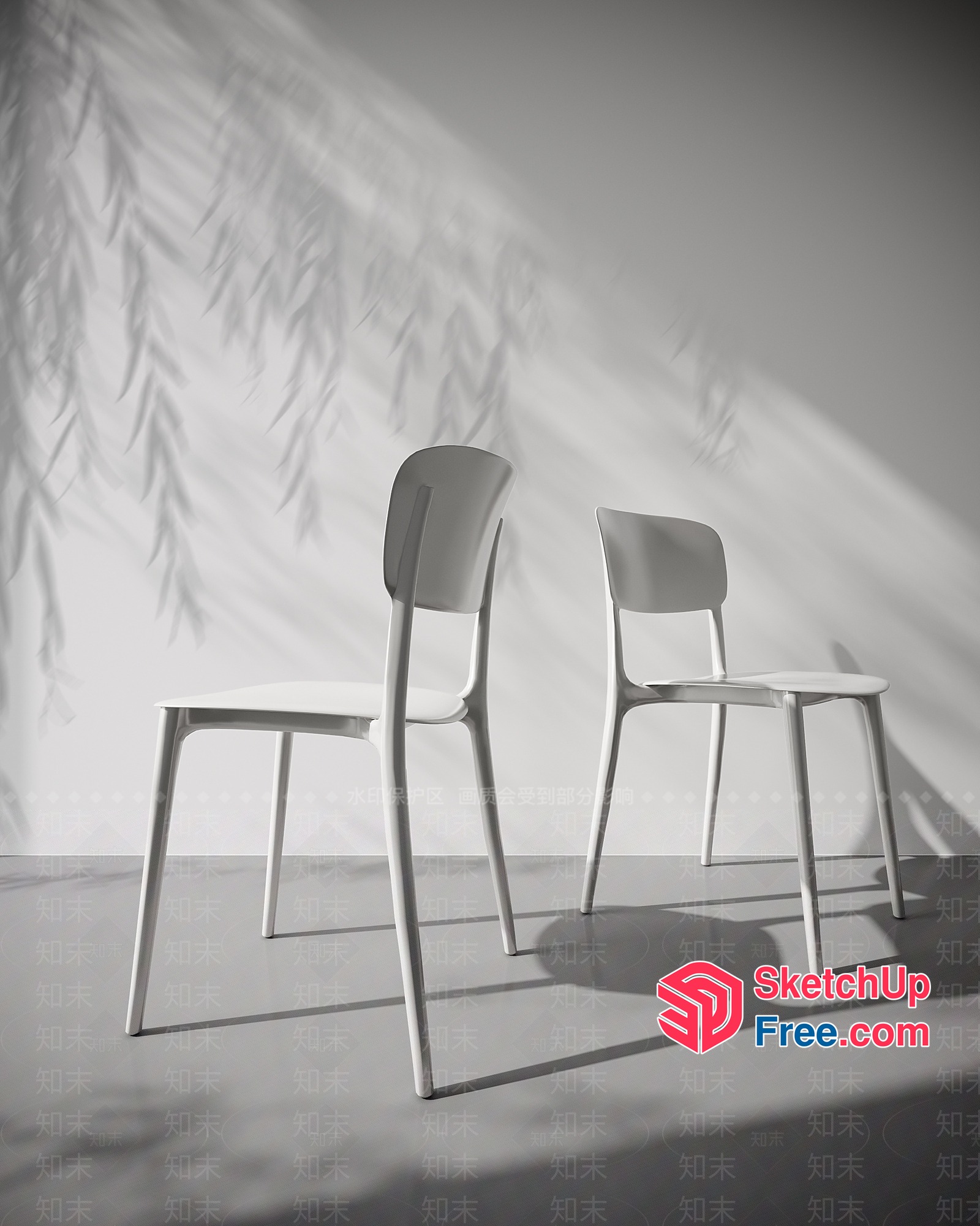 White Chairs In The Shade Of A Tree 3D SketchUp File