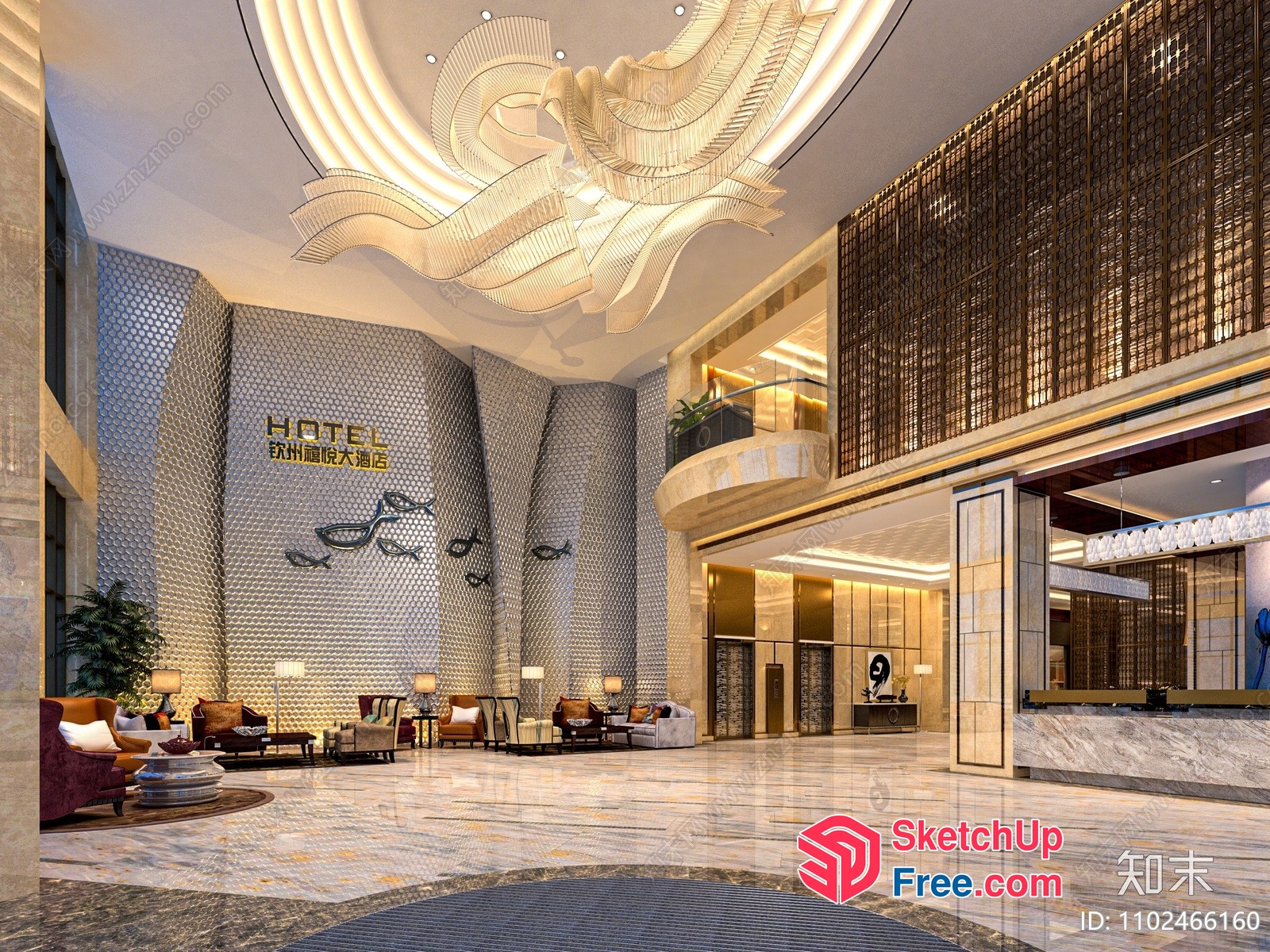 Grand Entrance Lobby With Elegant Ceiling And Modern Decor 3D SketchUp File