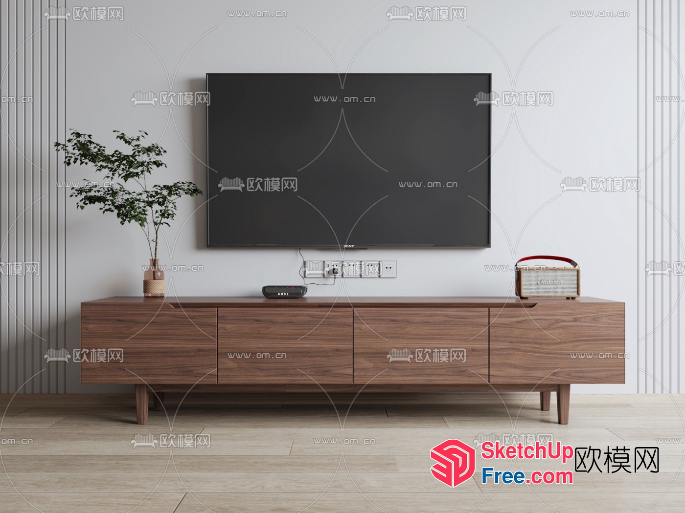 Minimalist Living Room With Modern Tv Unit And Wooden Floor 3D SketchUp File