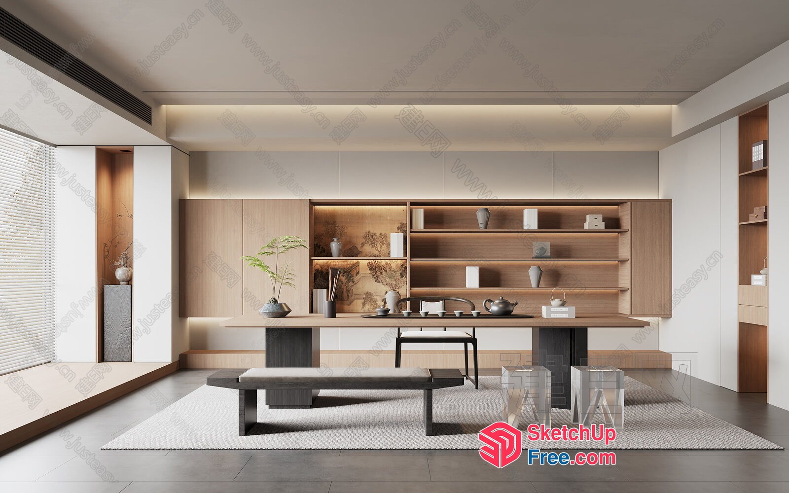 Elegant Minimalist Japanese Style Living Room 3D SketchUp File