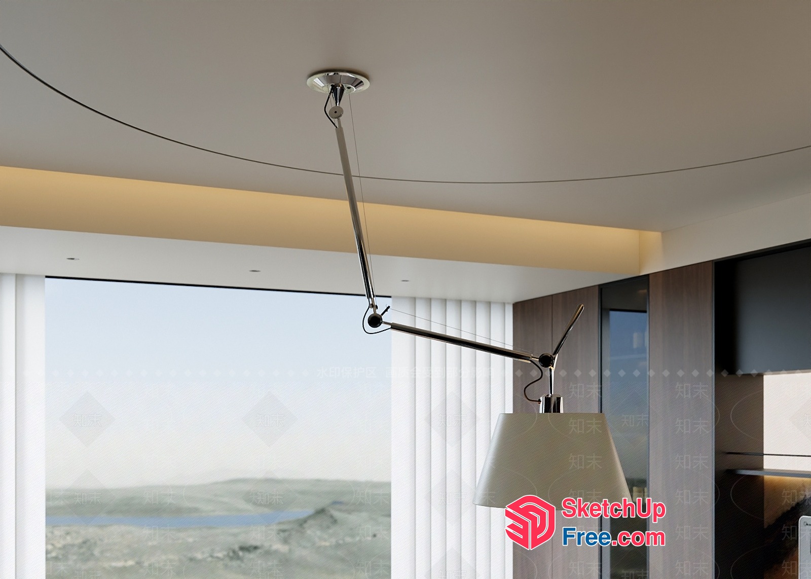 Sleek Modern Ceiling Lamp With White Shade 3D SketchUp File