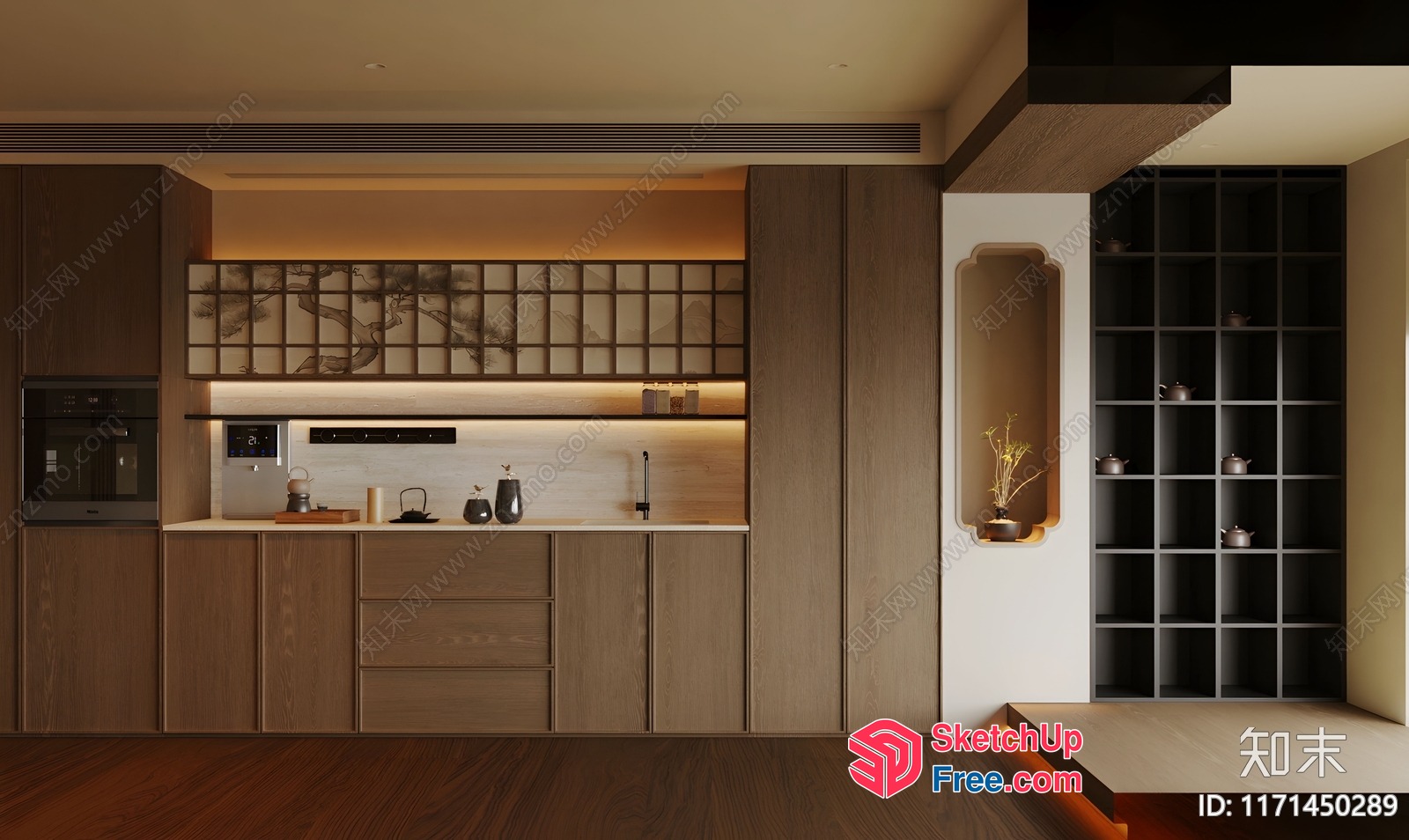 Modern Japanese-Inspired Kitchen Interior 3D SketchUp File
