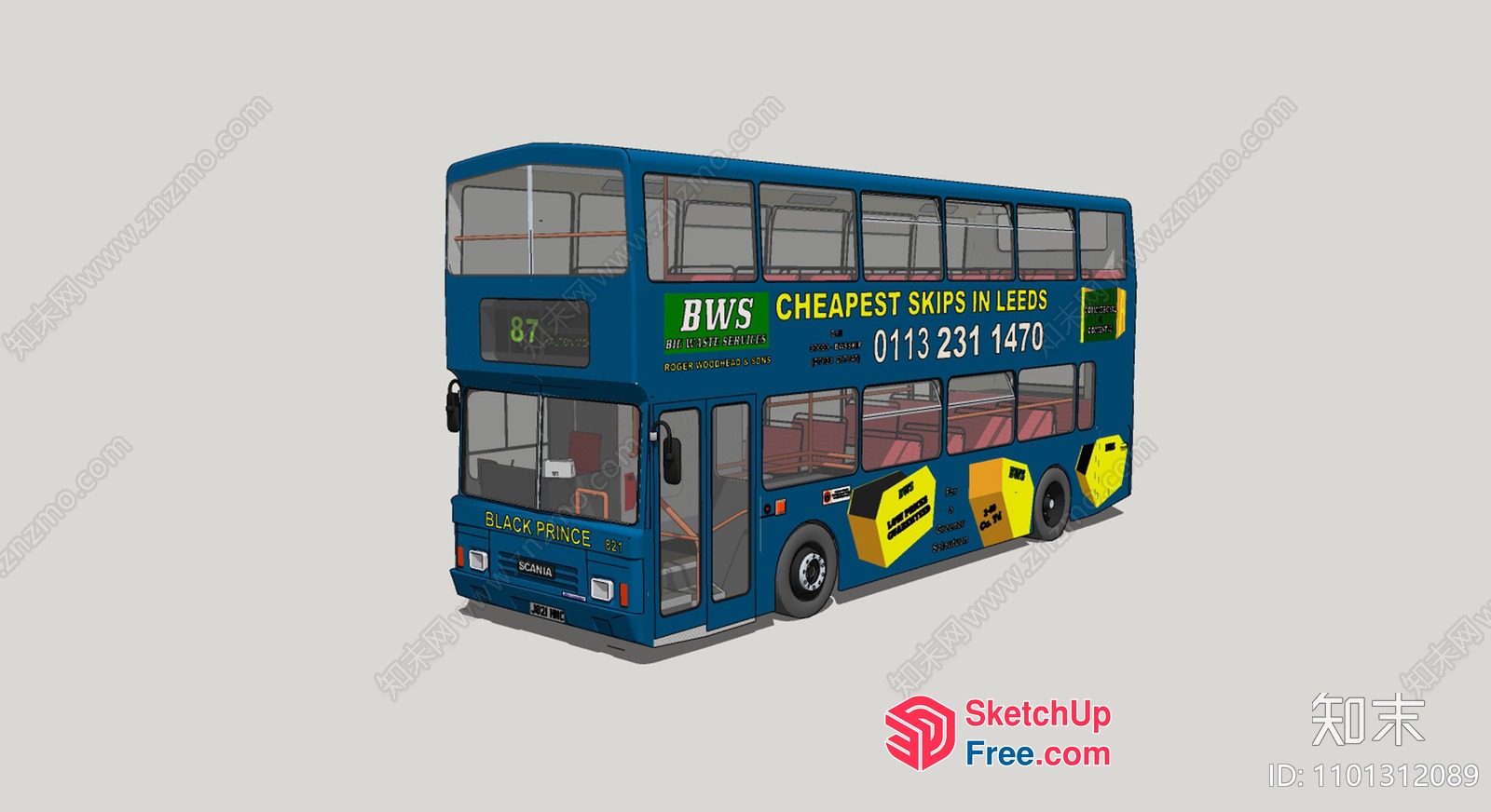 Blue Double-Decker Bus With Advertisements 3D SketchUp File