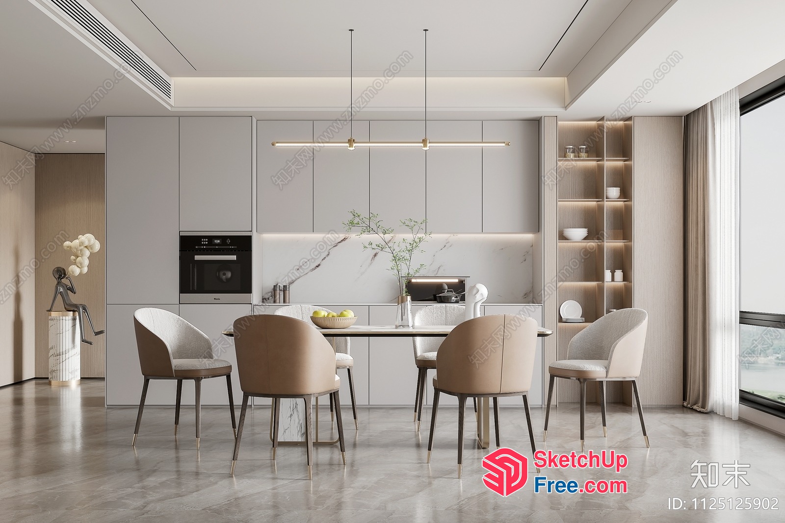 Modern Minimalist Kitchen And Dining Room Interior 3D SketchUp File