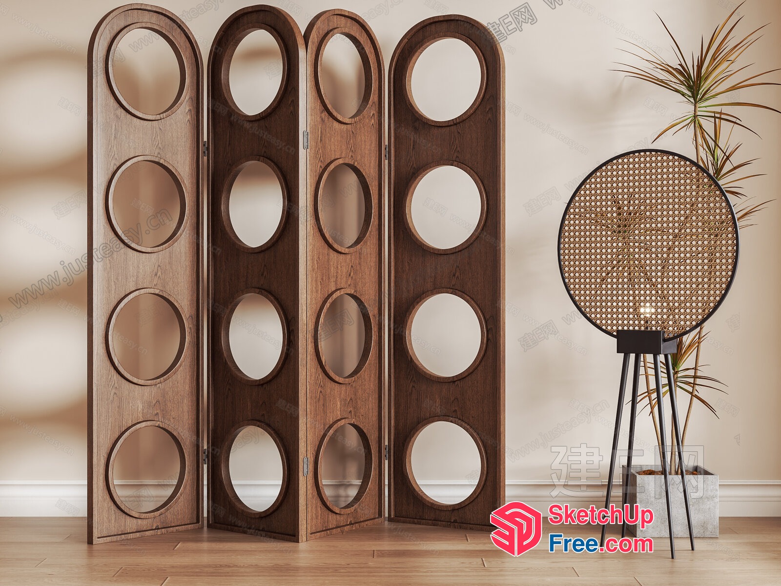 Elegant Partition Screen With Circular Cutouts 3D SketchUp File