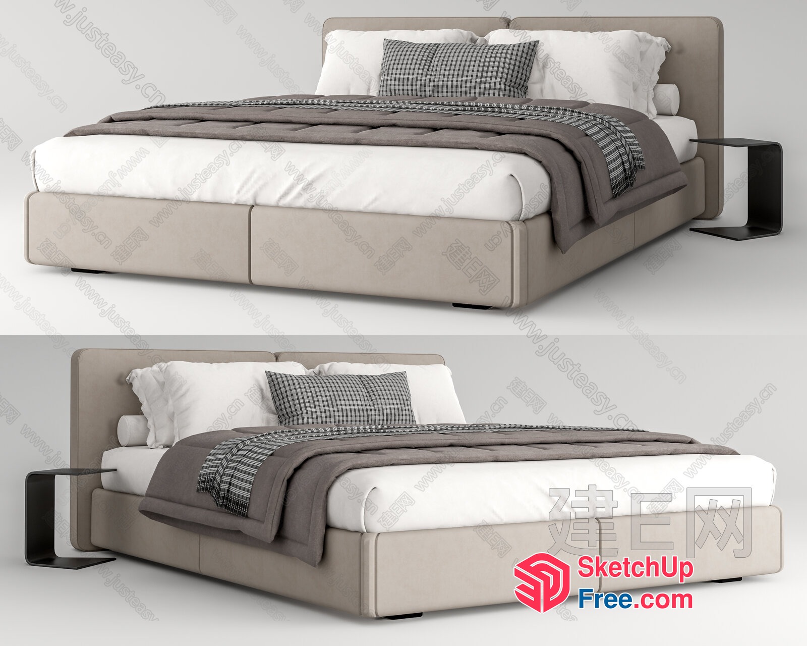 Modern Beige Bed With Matching Bedside Table 3D SketchUp File