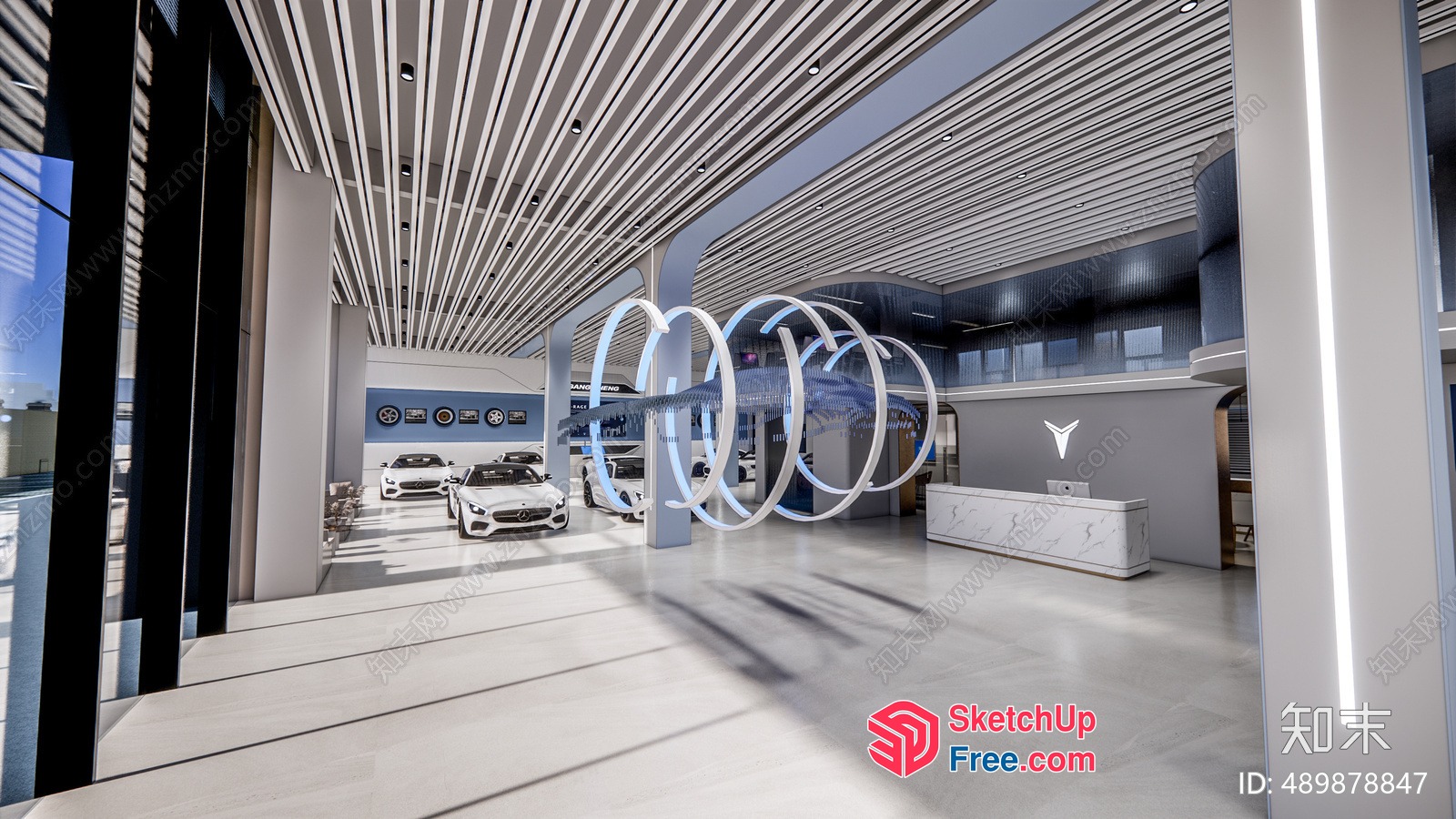Modern Auto Showroom With Sleek White And Gray Decor 3D SketchUp File