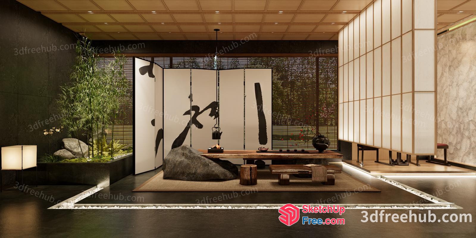 Elegant Japanese-Style Room With Natural Elements 3D SketchUp File